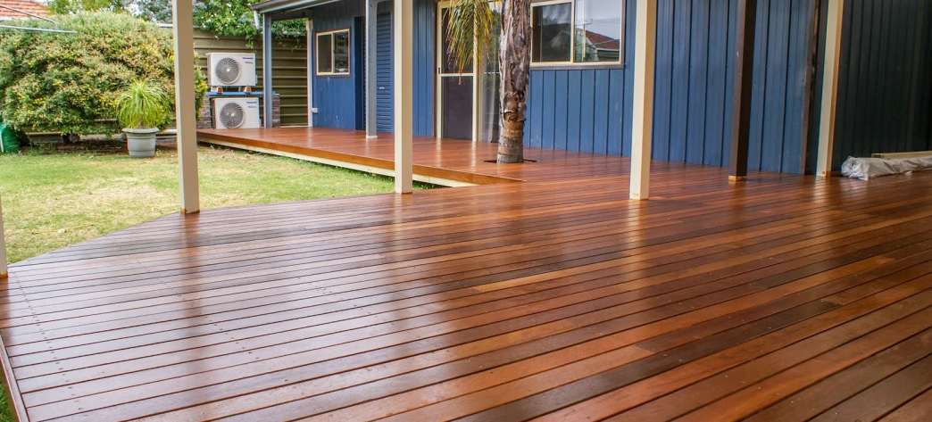 polished wooden backyard deck