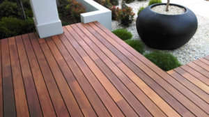 medium wood front yard deck