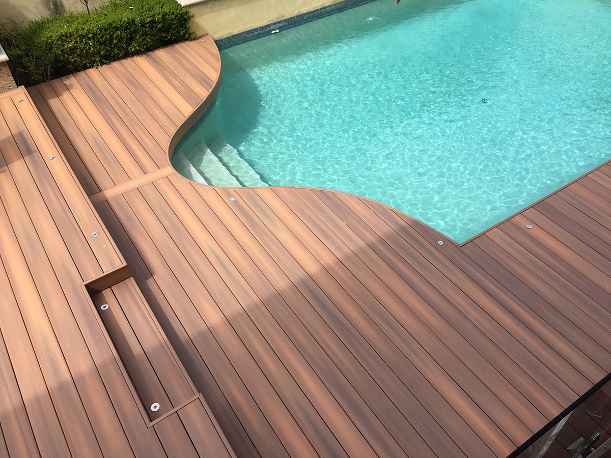 day time light wood pool deck